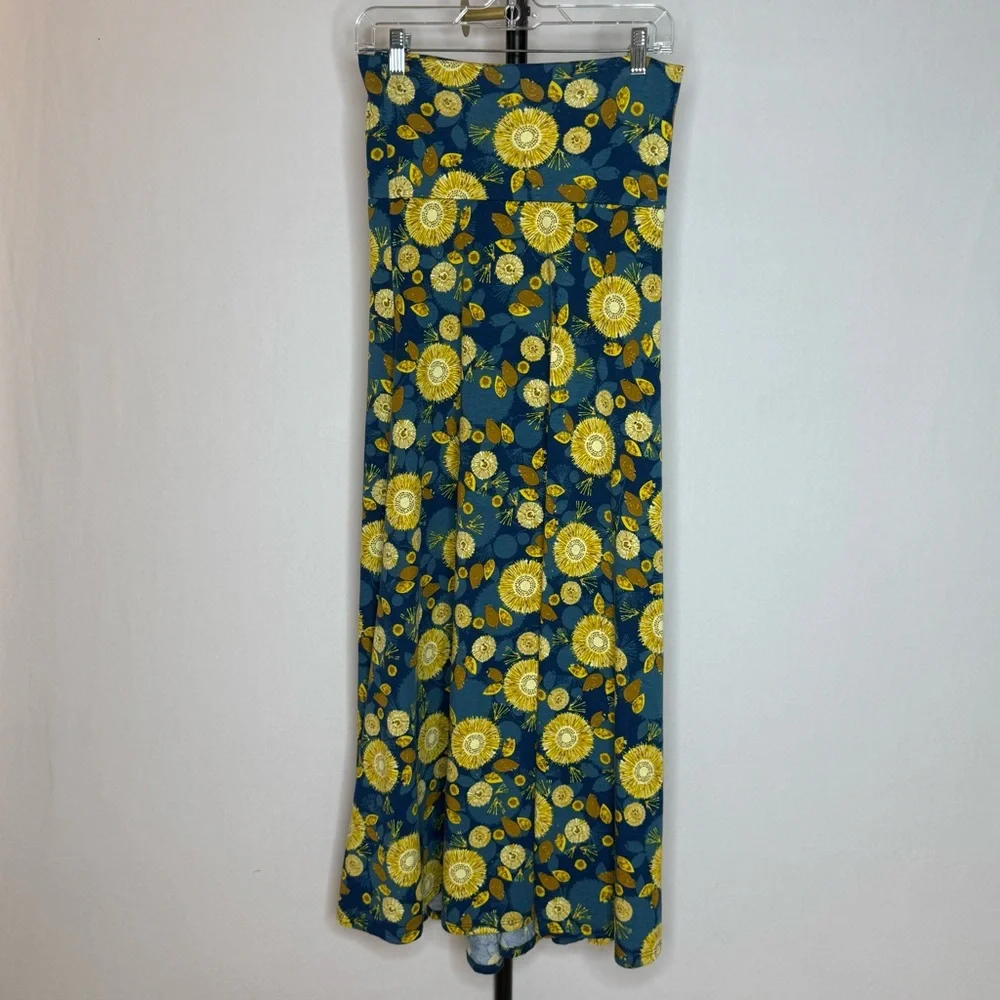 Floral Maxi Skirt in Blue and Yellow Sunflowers